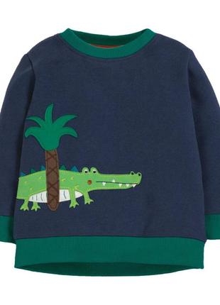 Кофта детская, свитшот, темно-синяя. крокодил под пальмой.