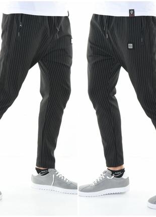 Мужские штаны david&gerenzo трикотажные чёрные в полоску1 фото