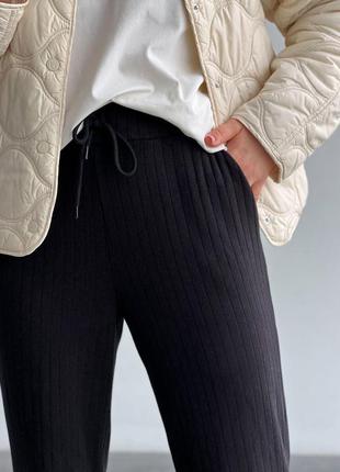 Ангоровые брюки брюки брюки в широкий рубчик лапша с резинкой и шнурком в поясе с кошенями3 фото