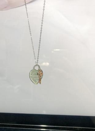 Срібна підвіска heart tag with key pendant tiffany & co rose3 фото