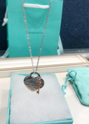 Срібна підвіска heart tag with key pendant tiffany & co rose7 фото