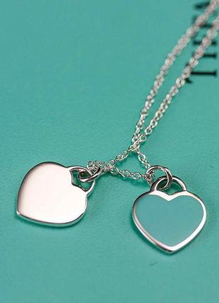 Серебряный кулон mini double heart tag pendant tiffany & co6 фото