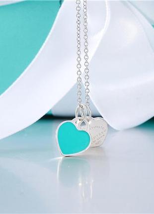 Серебряный кулон mini double heart tag pendant tiffany & co5 фото