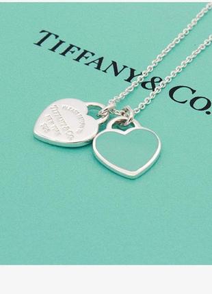 Серебряный кулон mini double heart tag pendant tiffany & co3 фото