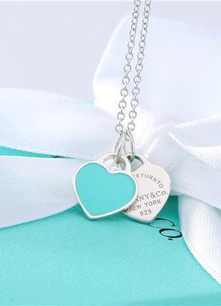 Серебряный кулон mini double heart tag pendant tiffany & co