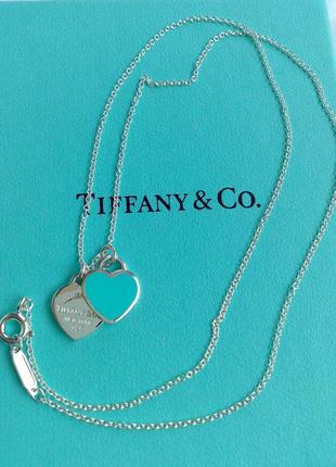 Серебряный кулон mini double heart tag pendant tiffany & co7 фото