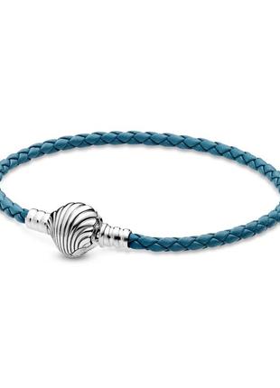 Кожаный браслет для шармов пандора с застежкой "морская раковина" 590537en69