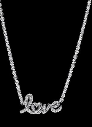 Серебряное ожерелье pandora сияющая рукописная любовь 393076c01