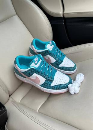 Женские кеды nike dunk washed teal snakeskin из натуральной кожи6 фото