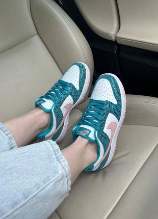 Женские кеды nike dunk washed teal snakeskin из натуральной кожи7 фото