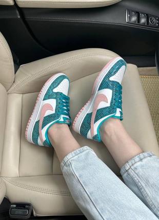 Женские кеды nike dunk washed teal snakeskin из натуральной кожи8 фото