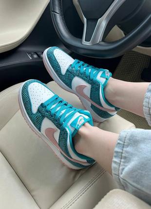 Женские кеды nike dunk washed teal snakeskin из натуральной кожи10 фото