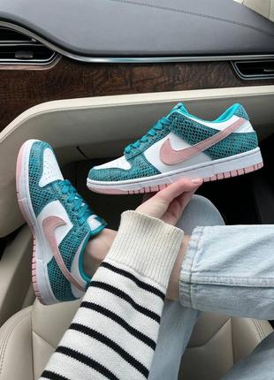 Женские кеды nike dunk washed teal snakeskin из натуральной кожи2 фото