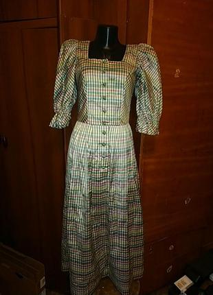Винтажное австрийское шелковое платье в клетку дирднль
