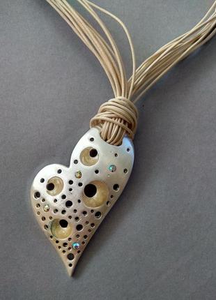 Кулон подвеска серце с кристаллами аврора бореалис. англия винтаж5 фото