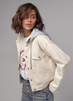 Женская джинсовая куртка с капюшоном4 фото