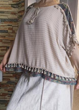 Eco italy льняная блузка ажурные узоры новая блузочка оверсайз вышиванка6 фото