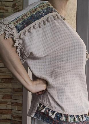 Eco italy льняная блузка ажурные узоры новая блузочка оверсайз вышиванка4 фото