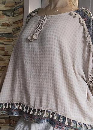 Eco italy льняная блузка ажурные узоры новая блузочка оверсайз вышиванка