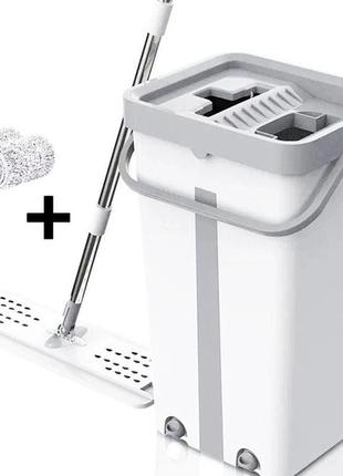 Швабра большая с ведром комплект scratch cleaning easy mop с автоматическим отжимом и сложной ручкой.