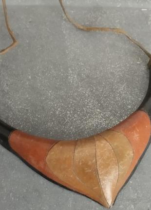 Антикварное колье чокер кожа ручная работа винтаж