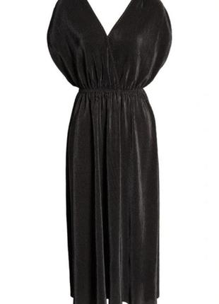 Женское черное бархатное гофрое платье, с глубоким вырезом, миди, с необработанным краями, с разрезами