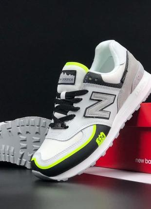 Мужские кроссовки new balance 574 cordura white black yellow 1950 беланс белого с черным и желтым цветами