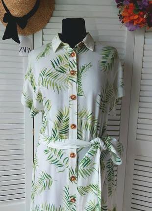 Плаття-каптан міді довге біле листя пальми h&amp;m4 фото
