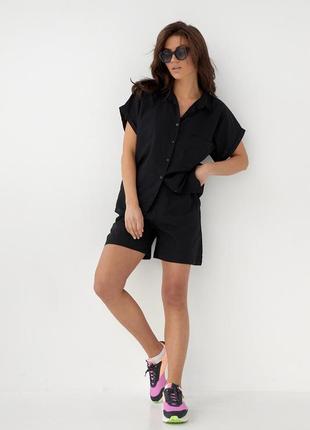 Жіночий літній костюм шорти та сорочка - чорний колір, s (є розміри)