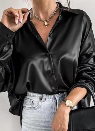 Сорочка (рубашка) жіноча шовкова чорна, 42-46