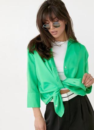 Женская блузка с укороченным рукавом - салатовый цвет, l (есть размеры)5 фото