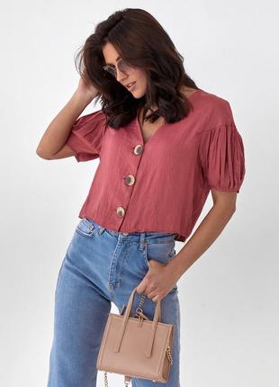 Блуза з коротким рукавом на ґудзиках  — бордо-колір, s (є розміри)5 фото