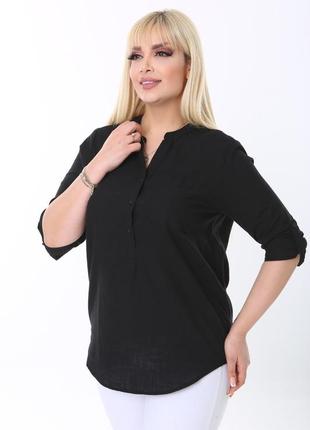 Лляна чорна сорочка без комірця, 42-442 фото