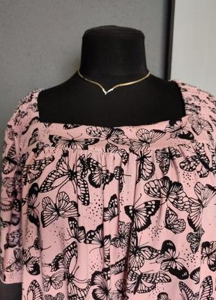 Ніжна блуза метелики прямокутний виріз а силует широкий рукав батал натуральна тканина2 фото