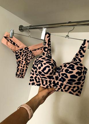 Леопардовий роздільний купальник анжеліка з високими завищеними плавками бразильяна танго