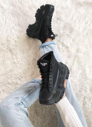 Ботинки prada milano sneakers block triple black черевики7 фото