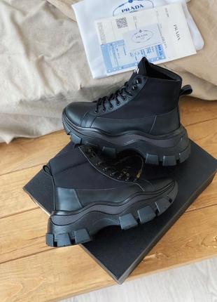 Ботинки prada milano sneakers block triple black черевики8 фото