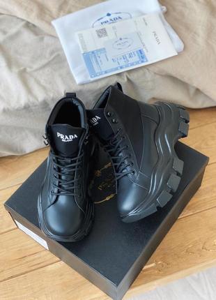 Ботинки prada milano sneakers block triple black черевики9 фото