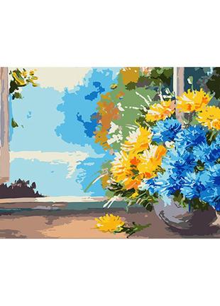 Картина за номерами букет квітів на вікні 50х25см, термопакет, ww1811 фото