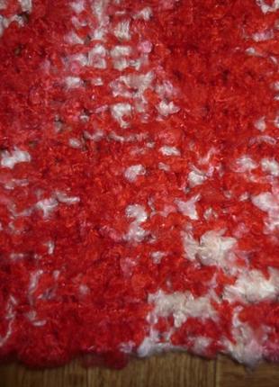 Длинный теплый мягкий шарф вязаный из буклированых ниток пушистый красный+белый4 фото