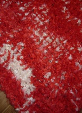 Длинный теплый мягкий шарф вязаный из буклированых ниток пушистый красный+белый2 фото