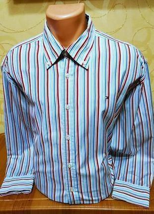 Стильная хлопковая рубашка класса премиум в яркую полоску американского бренда tommy hilfiger2 фото