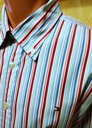 Стильная хлопковая рубашка класса премиум в яркую полоску американского бренда tommy hilfiger4 фото