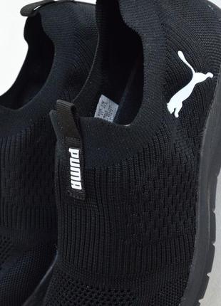 Чорні чоловічі кросівки puma мокасини з білим значком на сітці, літній варіант пума2 фото