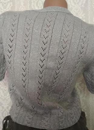 Вязаный укороченный пуловер с коротким рукавом5 фото