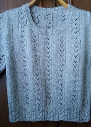 Вязаный укороченный пуловер с коротким рукавом5 фото