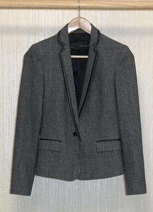 Отличный шерстяной пиджак zara с отделкой из кожзама