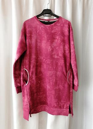 Сукня туніка світшот подовжений принт тай дай в разводах туреччина з кишенями в розлученнях розмір н