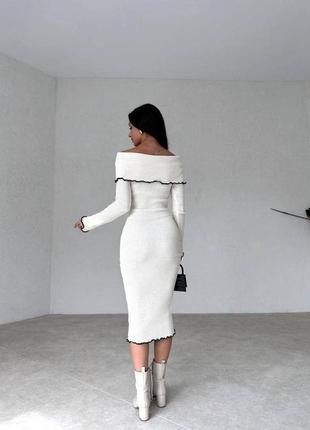 Трикотажное платье миди белое облегающее платье средней длины чёрное облегающее платье миди5 фото