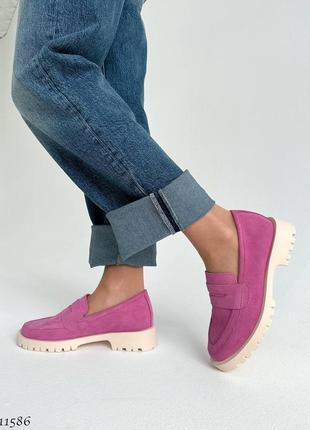 Рожеві жіночі лофери туфлі з натуральної замші9 фото